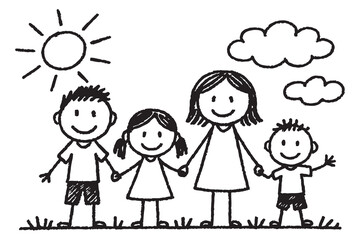 hand drawing of kids holding hands doodle