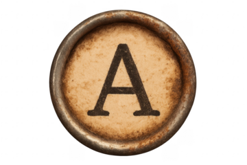 Vintage Typewriter Key Showing Letter A on Transparent Background