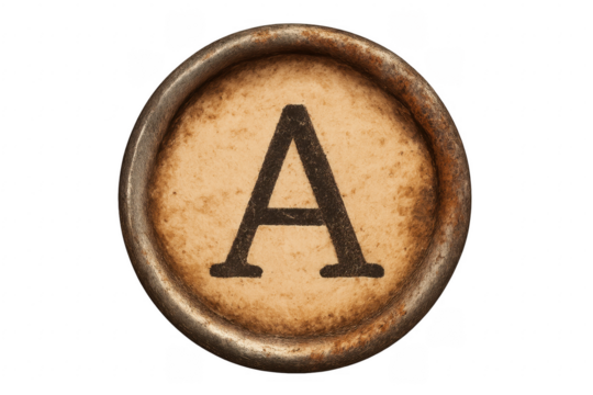 Vintage Typewriter Key Showing Letter A on Transparent Background
