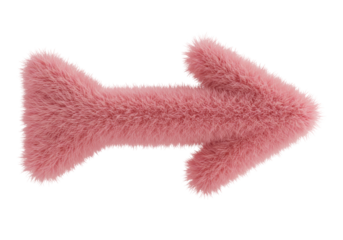 Isolated fuzzy pink arrow pointing right, soft direction symbol to indicate movement or choice