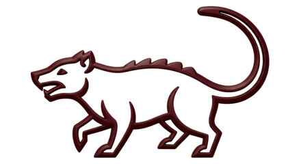 Isolated Stylized Opossum in Brown Silhouette