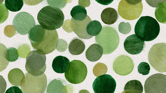 Abstract green watercolor circle pattern with overlapping shapes on textured paper. Organic paint texture background for spring and nature day banner. - Powered by Adobe
