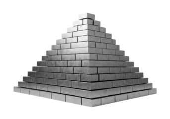 Isolated Pyramid of Bricks Construction, Silver Metallic Blocks Design, 3D Structure Build, Stacked