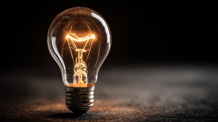 Conceptual image of lightbulb glowing over dark background symbolizing idea and innovation
