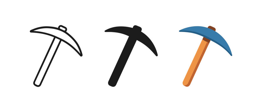 Minimalist pickaxe designs: outline, silhouette, and colorful variations