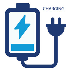 Battery charging icon with a blue and white color scheme.