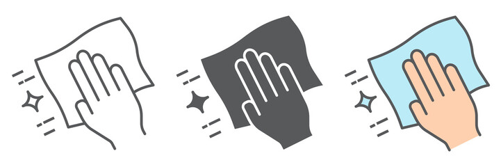 Hand with cleaning napkin line icon, hygiene and disinfection, wipe surface sign vector graphics, editable stroke linear icon