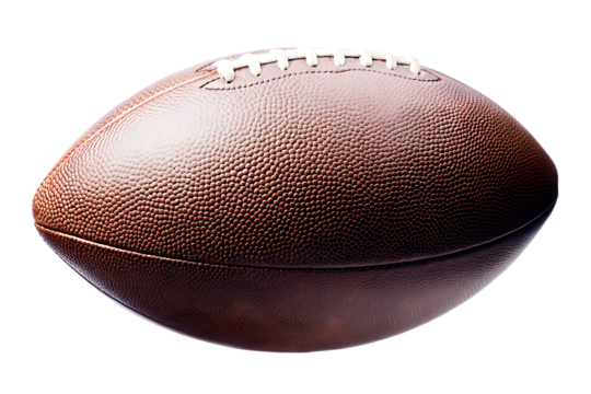 Brown American football with white laces isolated on a transparent background sports