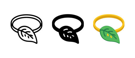 Leaf ring icons in outline, silhouette, and color styles