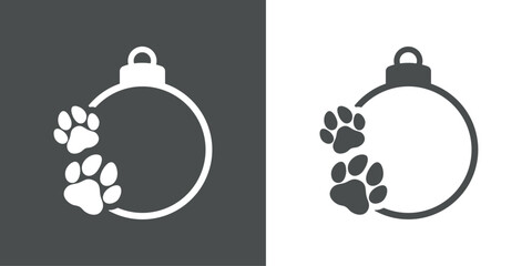 Tiempo de Navidad. Logo con silueta de bola de navidad con zarpas de perro o gato para tarjetas y felicitaciones