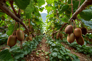 収穫間近のキウイ農園の風景