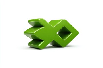 Obraz premium A bright green geometric arrow, angled on a white surface, points right with a three-part head and square tail