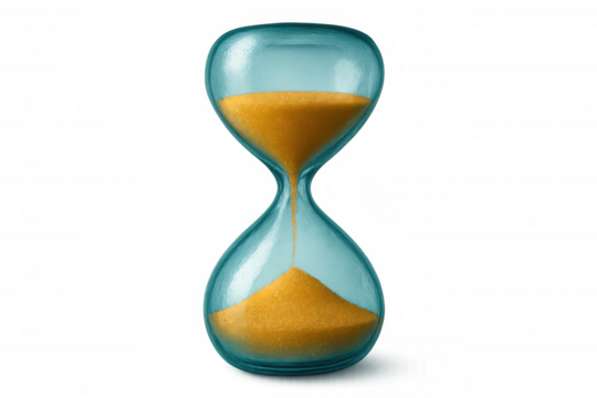 Classic hourglass with falling sand measuring passing time, isolated on transparent background, perfect for time management concepts