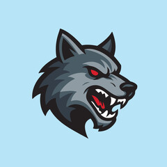 Ferocious wolf mascot with sharp fangs and glowing red eyes, perfect for gaming logo, sports emblem, or wild animal character design.