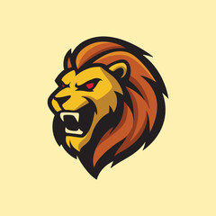 Majestic lion mascot with fierce red eyes and sharp fangs, ideal for gaming logo, sports emblem, or powerful animal character design.