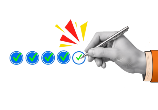 Hand holding a pen marking a checkmark in a circular button on a black background isolated on transparent background