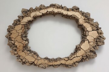 Obraz premium A circular, textured wood piece exhibits intricate cracks and natural grain patterns, creating a visually captivating and organic design.
