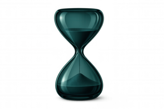 Transparent backdrop revealing dark green hourglass, sand cascading, symbolizing time passing and deadline pressure - Powered by Adobe