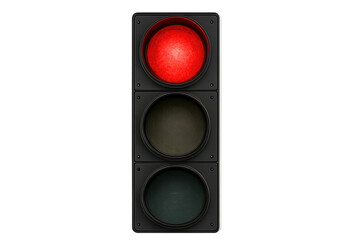 Red traffic light showing stop signal on transparent background