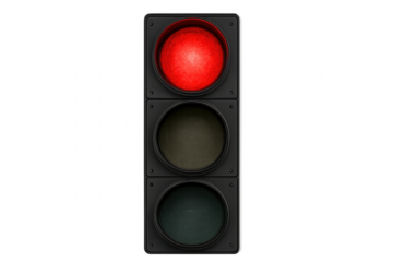 Red traffic light showing stop signal on transparent background