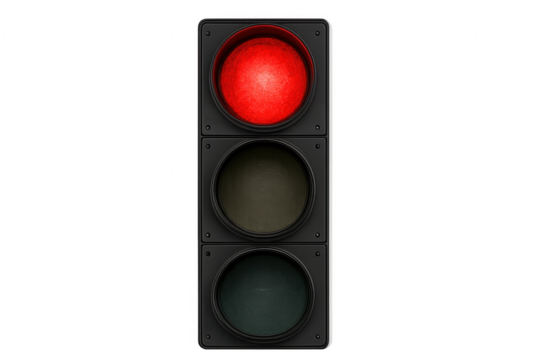 Red traffic light showing stop signal on transparent background