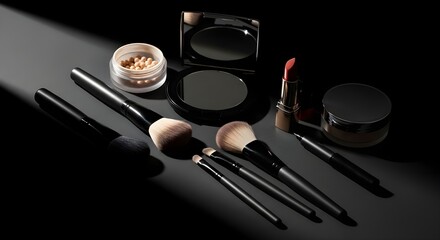 Elegant collection of makeup brushes and cosmetics for beauty and glamour