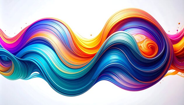 Vibrant, flowing ribbons of color swirl and twist against a white background, creating an abstract and dynamic composition