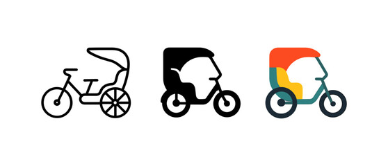 Minimalist bicycle design set: outline, silhouette, and colorful versions