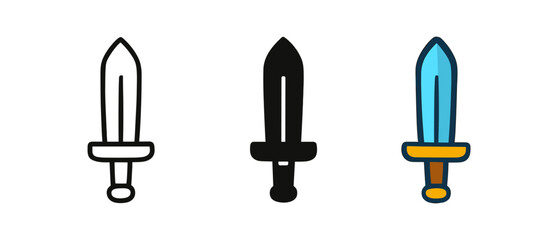 Obraz premium Minimalist sword icons set: outline, silhouette, and colored designs