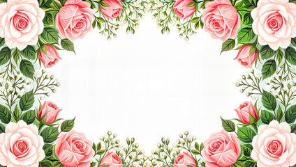 Floral frame with pink roses border design
