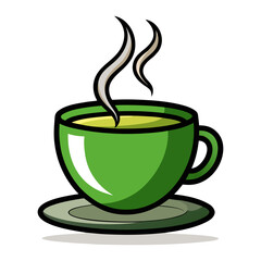 Elegant green tea cup with hot steam rising vector illustration, minimalist beverage artwork for relaxation, wellness, café, and tea branding