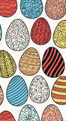 A charming collection of hand drawn patterned easter eggs in various bright colors