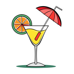 Refreshing tropical cocktail vector illustration with umbrella and lemon slice, perfect summer drink design for beach, bar, party, and holiday themes