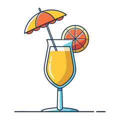 Refreshing tropical cocktail vector illustration with umbrella and lemon slice, perfect summer drink design for beach, bar, party, and holiday themes