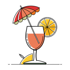 Refreshing tropical cocktail vector illustration with umbrella and lemon slice, perfect summer drink design for beach, bar, party, and holiday themes