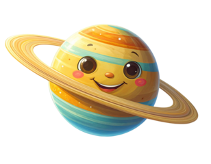 Tiny Cartoon Planet with Stars Orbiting, Transparent PNG