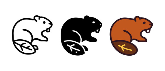 Fototapeta premium Beaver icon set: outline, solid, and color variations