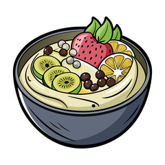 Healthy smoothie bowl vector illustration with fresh fruit toppings, nutritious breakfast concept, colorful vegan food design for wellness and lifestyle