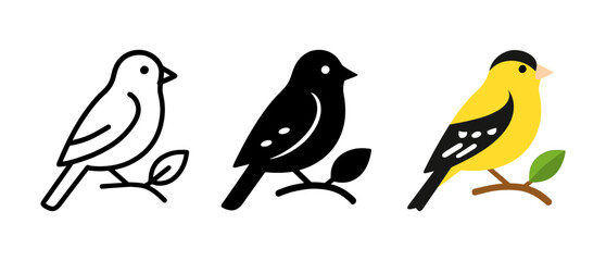 Fototapeta premium Three bird design styles: minimalist line, solid silhouette, vivid colored