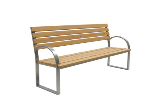 Isolated Outdoor Wooden Park Bench for Seating in a Garden or Public Space for Relaxing and Rest