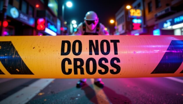 Christmas night incident urban setting police action colorful environment close-up view alertness