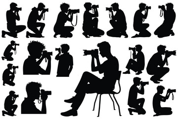 Multiple male photographers in silhouette capturing images
