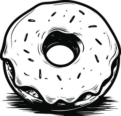 Black and white doughnut line art vector, simple doodle outline with circular hole, minimal dessert sketch illustration 1