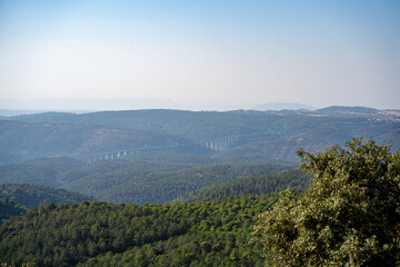 Obraz premium Mountain landscape with forest panorama.