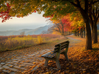 가을낙엽 속 벤치