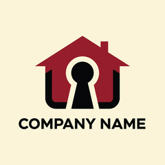 A modern logo design featuring a house silhouette with a keyhole, representing security and real estate.