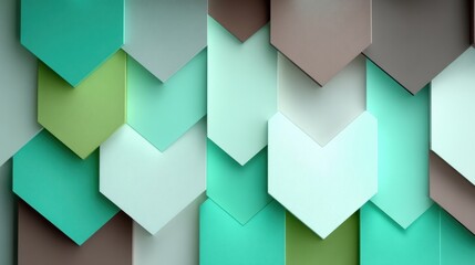 Obraz premium Abstract geometric design featuring layered shapes in varying shades of green and brown