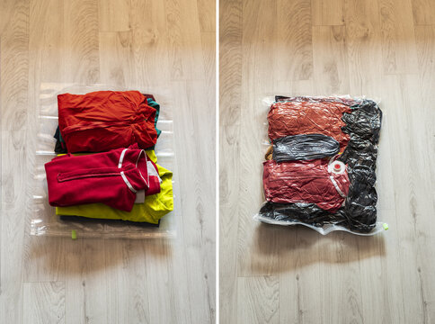 Clothing before and after compression for travel