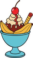 Classic banana split ice cream dessert flat vector illustration