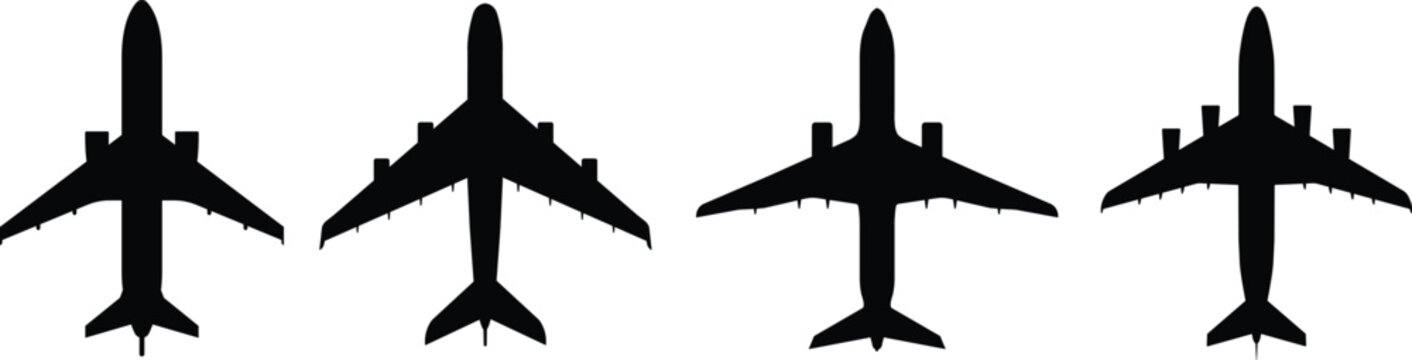 airplane icon silhouette top view vector civil aviation cargo and passenger planes collection